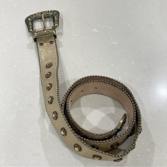 Leatherock Blingy Embellished Rhinestone Western Metallic Leather Belt Gold main image 5